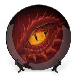 Decorative Figurines Yellow Eye Of Red Dragon Ceramic Bone China Plates With Stand Hanging Ornaments Dinner Round Plate