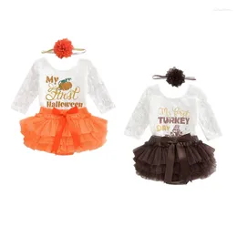 Clothing Sets Fashion 3Pcs Baby Girls Holiday Outfits Lace Patchwork Long Sleeve Romper Tulle Bloomers Headband Set 0-18 Months