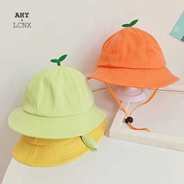 Caps Hats Spring toddler bucket hat with budding childrens Drsstring fisherman hat cotton beach sun hat boys and girls childrens green Panama hat WX