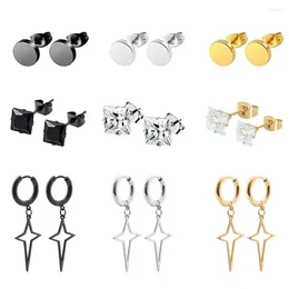 Stud Earrings 9 Pairs Hypoallergenic Stainless Steel CZ Unisex Punk Hinged Dangle Cross Hoop Set For Men Women