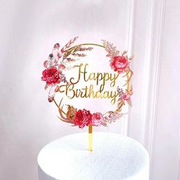 Party Supplies Flowers Happy Birthday Acrylic Cake Topper Wedding For Girls Decorations Baby Shower