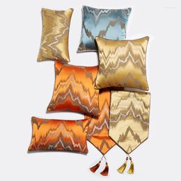 Pillow 4 Colours High-grade Satin Light Luxury Cover Wavy Embroidery Solid Orange Green Yellow Sofa Bed Pillowcase
