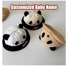 Caps Hats Embroidered custom hats newborn baby cotton hats baby sun hats childrens hats panda hats with ears Panama childrens hats Y240517