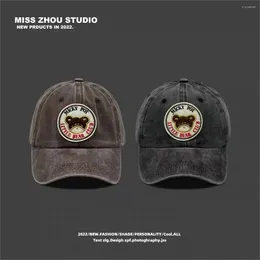 Ball Caps Spring/Summer Cartoon Bear Embroidery Washed Distressed Baseball Cap Versatile Brown Soft Unisex