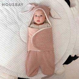 Sleeping Bags Newborn Baby Blanket 0-6 Months Infant Anti-Startle Swaddling Cute Rabbit Ear Design Baby Swaddle Wrap Knitted Toddler Sleepwear Y240517