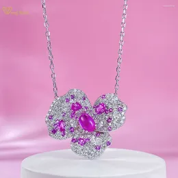 Pendants Wong Rain 925 Sterling Silver Oval Lab Sapphire High Carbon Diamond Gemstone Flower Pendant Necklace For Women Fine Jewellery