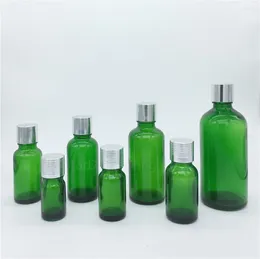 Storage Bottles 5ml/10ml/15ml/20ml/30ML/50ml/100ml Green Glass Bottle Vials Essential Oil With Silvery Screw Cap Perfume