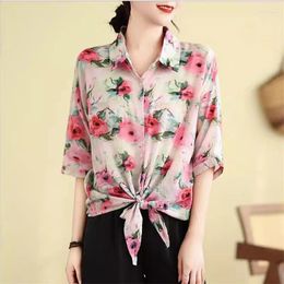 Women's Blouses 2024 Summer Shirt Women Fashion Large Size Loose Vintage Cotton And Linen Tops Printed Cardigan Shawl K904