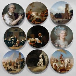 Decorative Figurines French Louvre Oil Painting Wall Hanging Plate Classic Artistic Ceramic Craft Home El Restaurant Background Decor
