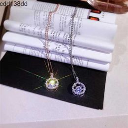 Pendant Necklaces Classic Romantic Fashion Jewellery Real 925 Sterling Silver Rose Gold Fill Round White Topaz CZ Diamond Dancing Pendant Clavicle Necklace Gift