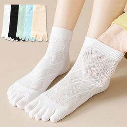 Women Socks Women's Five Finger Short Summer Thin Mesh Breathable Toe Anti Odor Split Diamond Grid