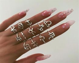 S2003 Fashion Jewelry Silver Knuckle Ring Set Vintage Twelve Constellation Stacking Rings Midi Rings Set 12pcsset5084847