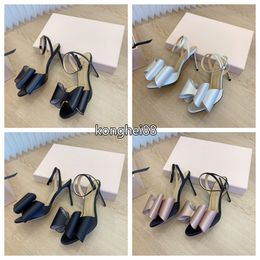 Women Leather Backless Dress Shoes Luxury Designer Sandals Fine Strap High Heels Rhinestone Bow Stiletto Heels Light Cut Open Toe Dress Shoes With Box