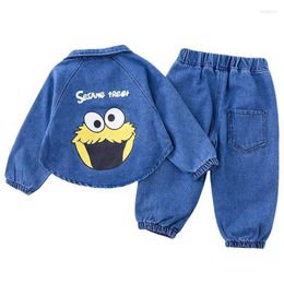 Clothing Sets 2024 Spring Autumn Children Clothes Boys Girls Suit Cartoon Denim Pullover Tops Jeans Pants 2Pcs/Set Infant Casual Outfits