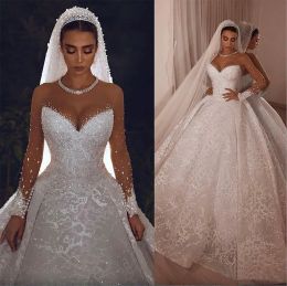 Abiti abiti da sposa vintage arabo cristalli a maniche lunghe a maniche lunghe abito da palla di perline vestido de novi abito da sposa