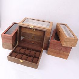 Watch Boxes & Cases Luxury Wooden Box Case Holder Stand Casket Display Storage Organizer 12 Seats Square Buckle Lock Present Cabinet 285d