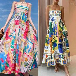 Casual Dresses Womens Summer Ruched Maxi Boho 2024 Sleeveless Loose Beach Holiday High Waist A-line Swing Vestido Long Dress