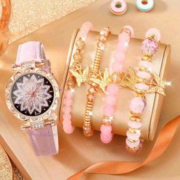 192027 5pcs/set Womens Watch and Bracelet Set Embellished with Rhinestones Perfect Gift for Her