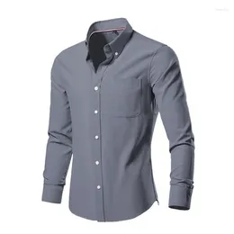 Men's Casual Shirts S Men Shirt Long Sleeved Formal Business Dress Pocket Solid Colour Designer Top Korean Slim Fit Social