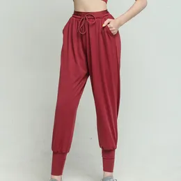 Yoga Outfits Women Loose Running Pants Smooth Breathable Pilates Exercise Training Sports Trousers Wine Red Color Full Length Harem