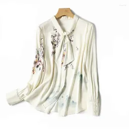 Women's Blouses Chiffon Vintage Shirts Spring/summer Prints Loose Long Sleeves Women Tops Bow Fashion Clothing YCMYUNYAN