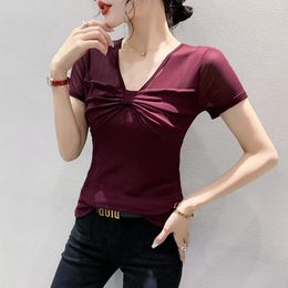 Women's T Shirts Summer European Clothes Fashion T-Shirt Sexy V Necks Slim Mesh Tops Female Short Sleeve Tees