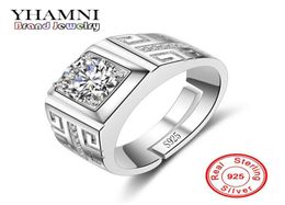 YHAMNI Original Real 925 Sterling Silver Rings for Man Wedding Engagement Ring Fashion Diamond Jewellery Men Finger Ring NJZ0028509942