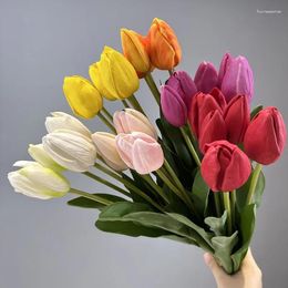 Decorative Flowers Artificial Tulips Bouquet PU Real Touch Fake Shopping Mall Decoration Simulation Flower Orange White Tulip Floral