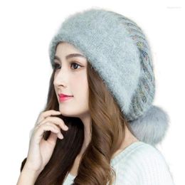 Berets Winter Women Adult Woollen Hat Fashion Solid Colour Wool Ball Warm Knitted Skiing Cycling Outdoor Sports Pleated Cuffed Cap