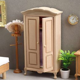 1:12 Dollhouse Miniature Wood Wardrobe Model Storage Box Cabinet Furniture Accessories For Doll House Decor Kids Pretend Toys