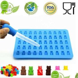 Baking Moulds New Sile Forms Mold Gummy Bear Shape Mod Jelly Cake Candy Trays With Dropper Rubber Chocolate Drop Delivery Home Garden Dhfjz