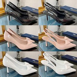 Dress Shoes Top dress shoes designer heels Printed 75mm Highheeled Brushed Leather Pumps black white pink slingback Fashion women Wedding sandal luxury party sanda