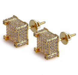 Mens Hip Hop Stud Earrings Jewellery Fashion Gold Silver Zircon Diamond Square Earring For Men5525152