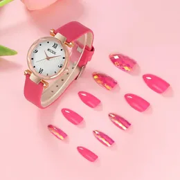 Wristwatches Women Casual Watches Nail Enhancement Set Leather Quartz & Ladies False Tablets Dress Clock Montre Femme