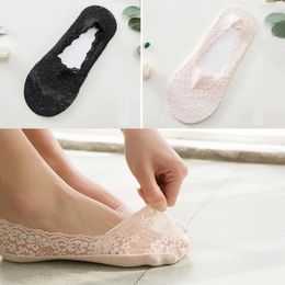 Women Socks Sexy Lace Boat Summer Antiskid Invisible Cotton Hollow Out Sock Soft Low Cut Floor Slippers Elastic Female