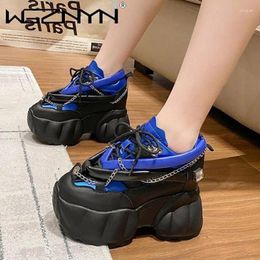 Casual Shoes Autumn Hick Sole Dad Breathable Leather Chunky Sneakers Lace-up 10CM High Platform Sports Zapatos Muje