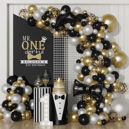 Party Decoration 137PCs Mr Onederful Birthday Balloon Garland Arch Black And Gold Balloons For Boys 1st Little Man Decor Backdrop