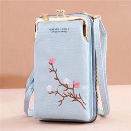 Shoulder Bags 2024 Embroidery Mobile Phone Women Fashion Bag Female Mini Crossbody Messenger PU Leather Clutch Wallet Pouch