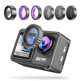 Sports Action Video Cameras 2024 NEW Action Camera 5K 4K 60FPS EIS Interchangeable Lens 48MP Zoom Electronic Stabiliser Camera WiFi Action Camera for Vlog J240514