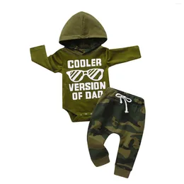 Clothing Sets Fashion Born Infant Baby Boy 2PCS Clothes Set Letters Printed Hooded Bodysuit Top And Camo Long Pants Toddler Outfit For Boys