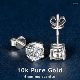 Stud Earrings AINUOSHI 6mm 0.8ct Moissanite Earring Certified 10K Yellow Gold Four Claw Screw Back For Women Wedding Jewellery Gift