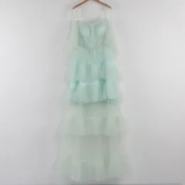 Party Dresses Evening Ruched Green Illusion Pleat Tulle A-line Floor Length Off The Shoulder Three Quarter Sleeves Dress E302