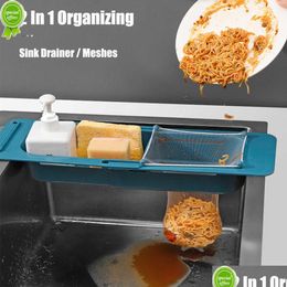 Storage Holders & Racks New Adjustable Sink Drain Rack Kitchen Philtre Mesh Bag Sponge Strainer Shelf Gadget Waste Net Hanging Vegetabl Dhhdr