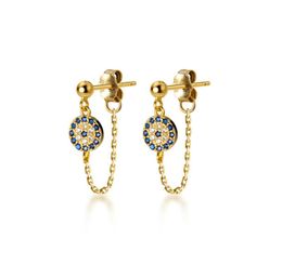 Stud Lucky Blue Zircon Earrings For Women Rose Gold Chain 925 Sterling Silver Earring Fashion Jewelry Gift Whole3958160