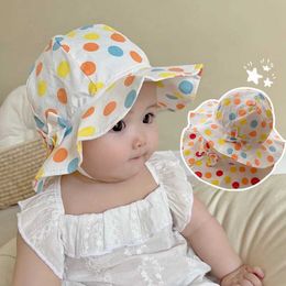 Caps Hats Baby Girl Summer Bucket Hat Dot Bowknot Baby Hats Cute Wide Brim Infant Toddler Sun Protection Cap Y240517