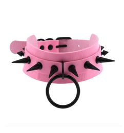 Chokers Fashion Pink Leather Choker Black Spike Necklace For Women Metal Rivet Studded Collar Girls Party Club Chockers Gothic Acc3736454