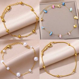 Anklets Womens Summer Beach Accessories Stainless Steel Bead Chain Necklace Gold Leg Bracelet Body Jewellery Gift d240517