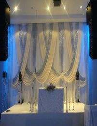 10ft x 20ft White Wedding Backdrop with shiny silver Swags Wedding drapes Stage decoration3912784
