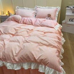 Bedding Sets Europe Princess Set 4PCS 150x200cm White Pink Ruffle Duvet Cover Bed Sheet Pillowcase Cute Decorative Home Textiles