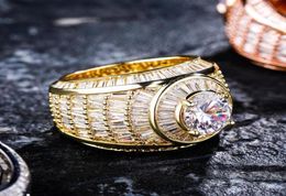 Hip Hop Iced Out Baguette Cluster CZ Ring Top Quality White Gold Ring Fashion Luxury Jewellery For Gift Mens Ring2354848
